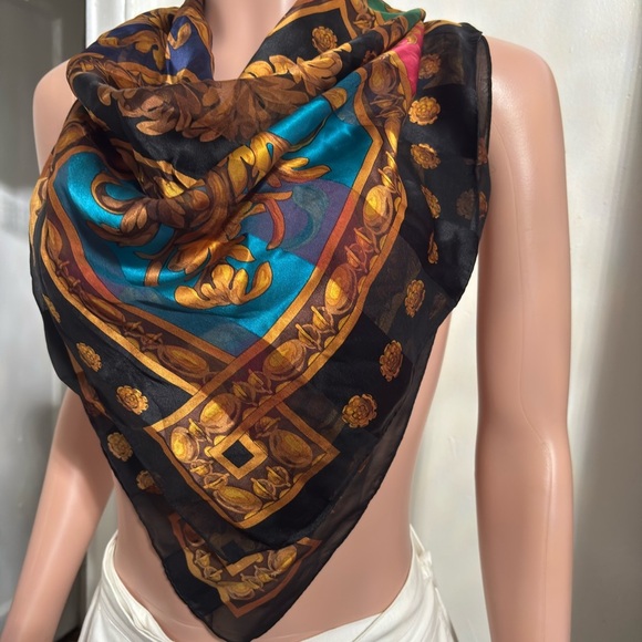 WORTH Women’s Elegant Silk Gold Detailing Scarf - Picture 9 of 14